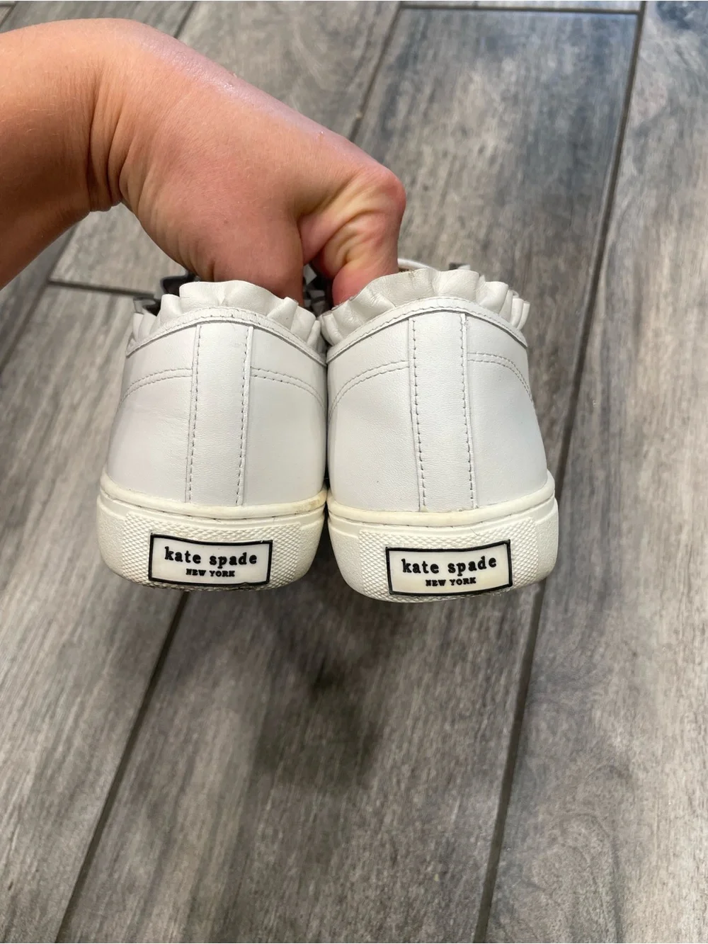 kate spade White Ruffle-Edge Slip-On Sneakers